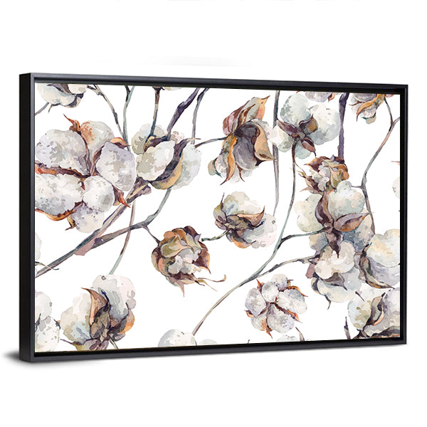 Cotton Bolls Watercolor Pattern Canvas Wall Art