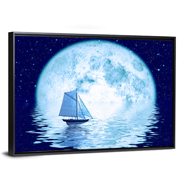 Sailing Ship Under Full Moon Canvas Wall Art