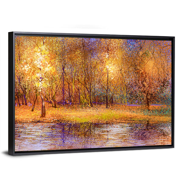 Colorful Autumn Trees at Lakeside Canvas Wall Art