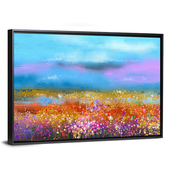 Watercolor Spring Meadow with Golden Horizon Canvas Wall Art