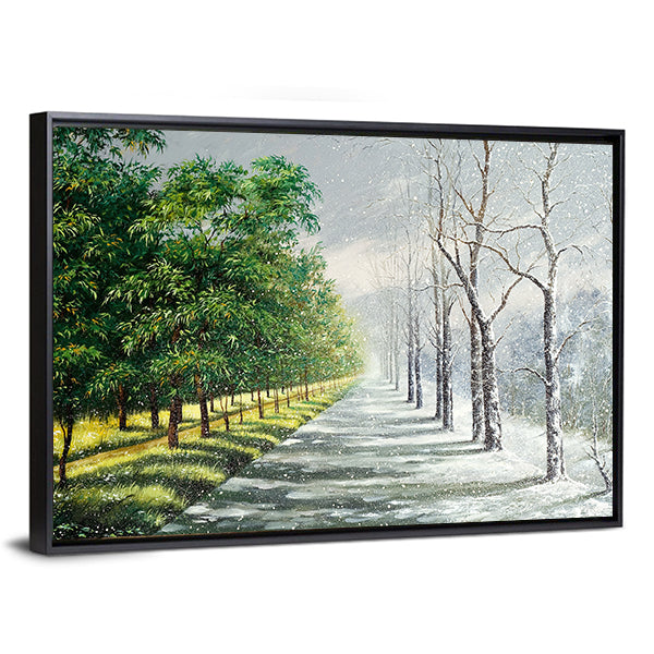 Summer to Winter Forest Path Canvas Wall Art