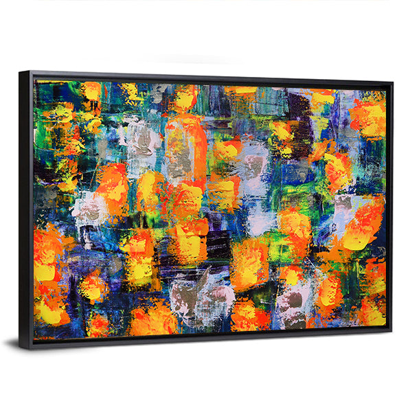 Abstract Fire Flames in Textured Color Grid Canvas Wall Art