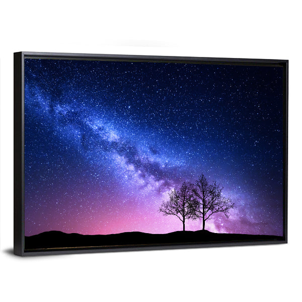 Starry Sky With Pink Milky Way Canvas Wall Art