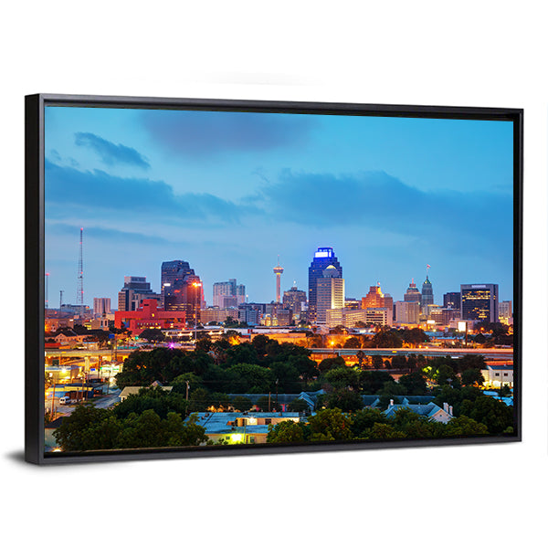 San Antonio Evening Cityscape In Texas Canvas Wall Art