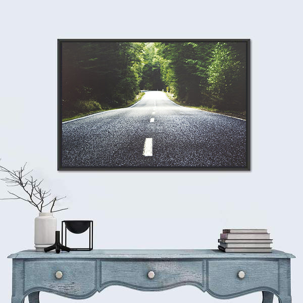 Summer Country Road Through Forest Canvas Wall Art