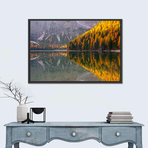 Braies Lake in Autumn Canvas Wall Art