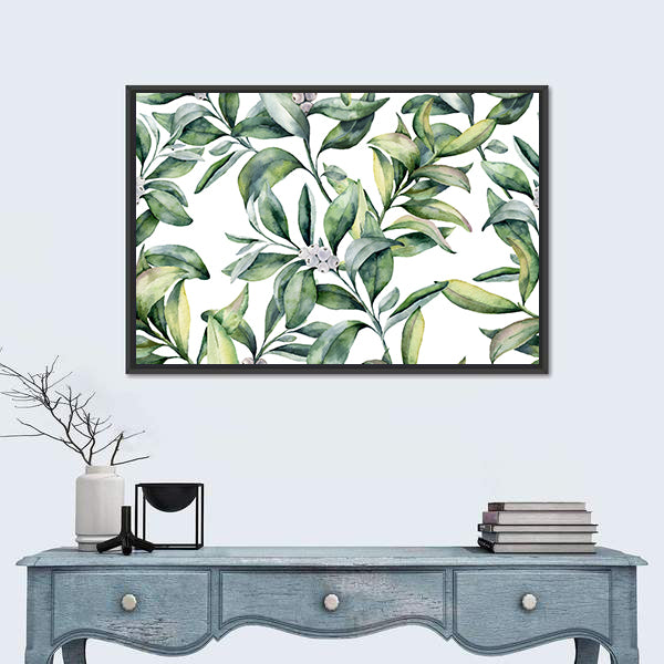 Watercolor Leafy Floral Pattern Canvas Wall Art