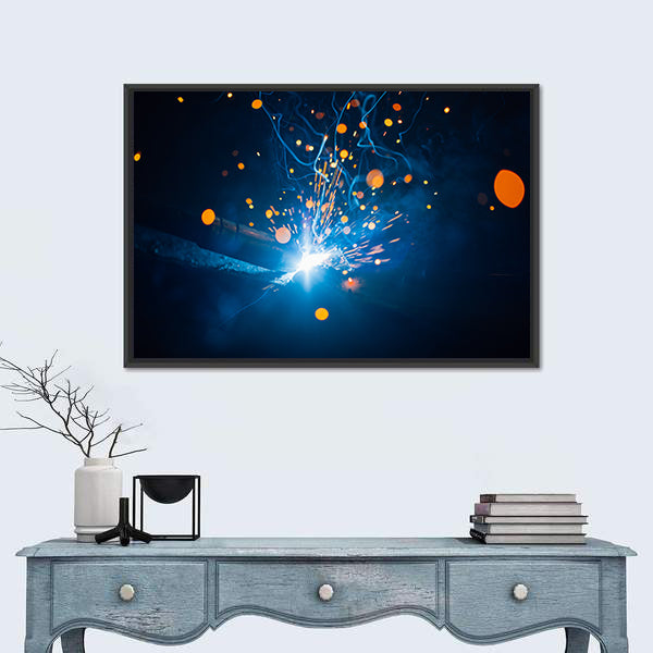 Welding Arc with Blue Smoke and Sparks Canvas Wall Art