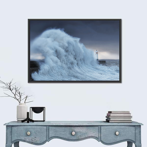 Hurricane Storm Brian Lands On Porthcawl Coast Of South Wales UK Canvas Wall Art
