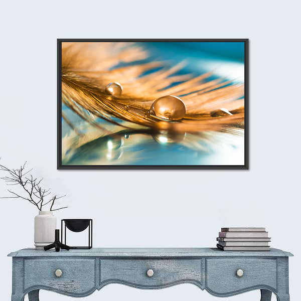 Golden Feather Of A Bird Abstract Canvas Wall Art