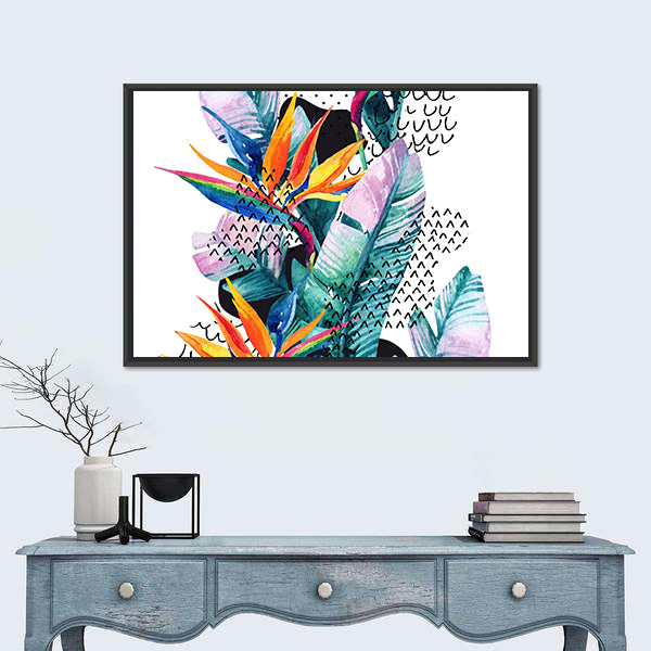 Tropical Watercolor Paradise Flowers Canvas Wall Art