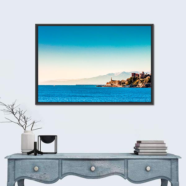 Genoa Coastal Village with Blue Sea Canvas Wall Art