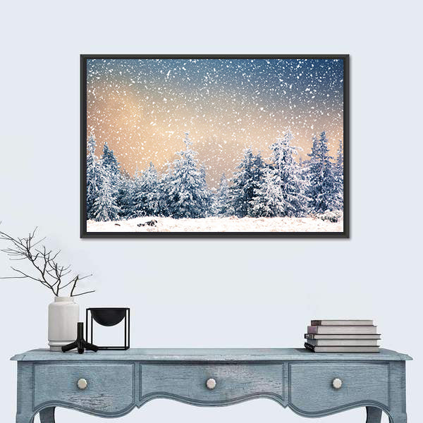 Snowy Fir Trees In The Mountains Canvas Wall Art