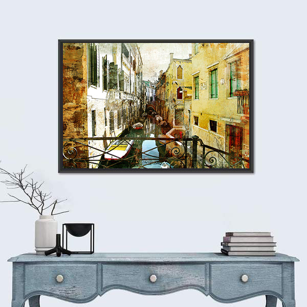 Venetian Canal Framed by Iron Bridge Canvas Wall Art