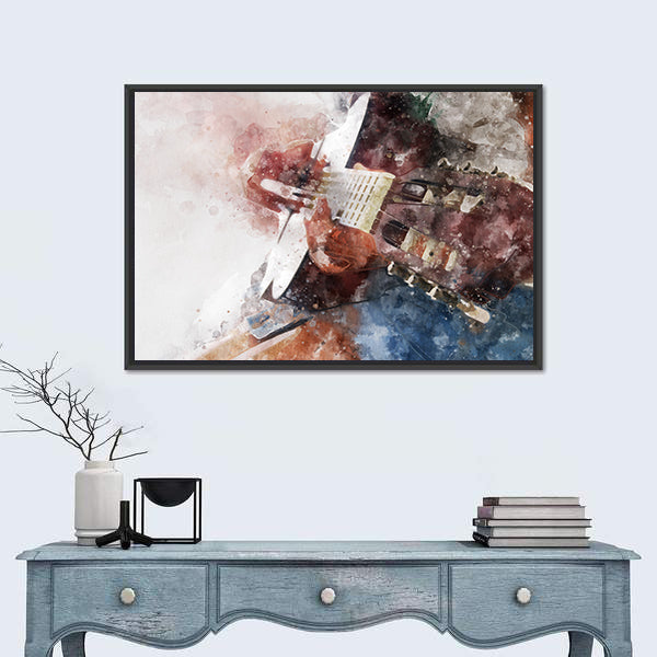 Watercolor Guitar Close-up Canvas Wall Art