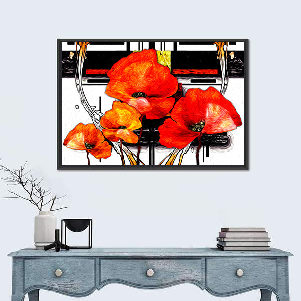 Red and Orange Poppies Abstract Illustration Canvas Wall Art