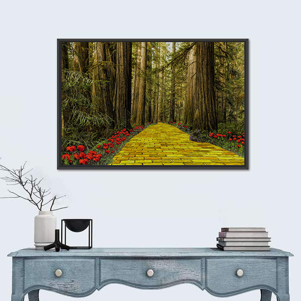Yellow Brick Road Path In Garden Canvas Wall Art