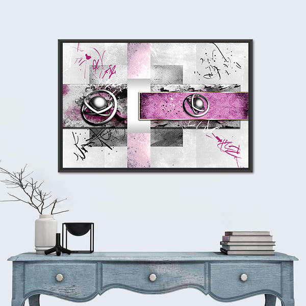 Magenta Band with Silver Orbs Abstract Canvas Wall Art