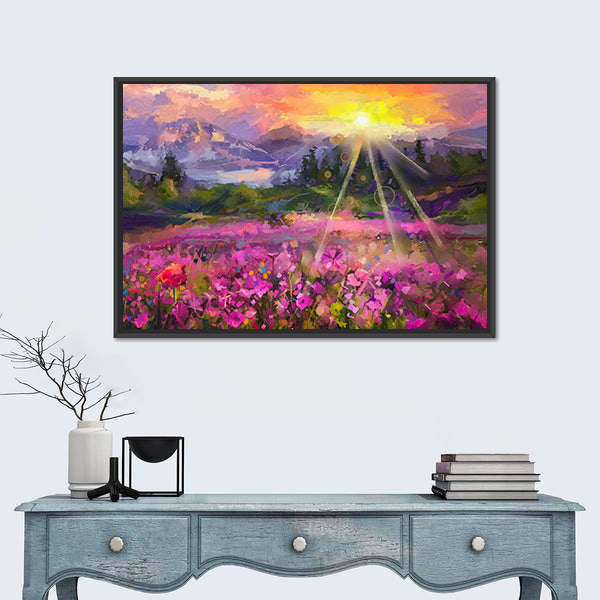 Purple Cosmos Meadow at Golden Hour Canvas Wall Art