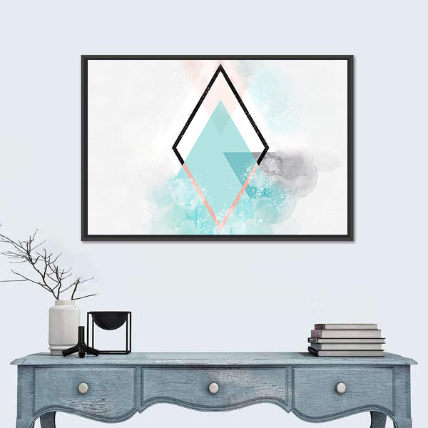 Scandinavian Teal Diamond Abstract Canvas Wall Art