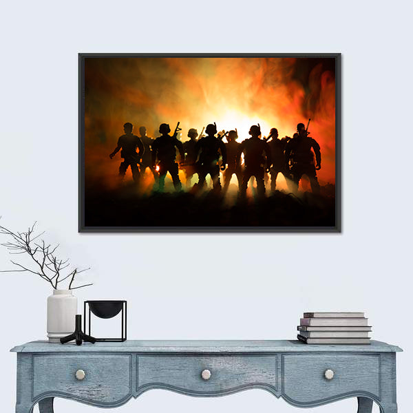 Military Silhouettes in Amber Haze Canvas Wall Art