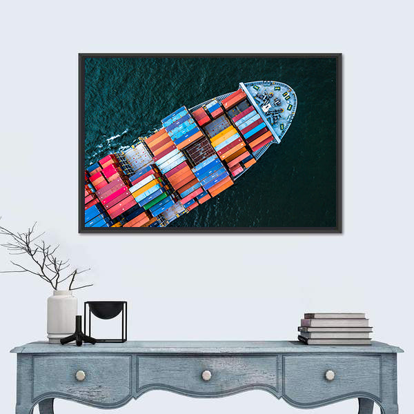 Birds-eye Cargo Ship with Containers Canvas Wall Art