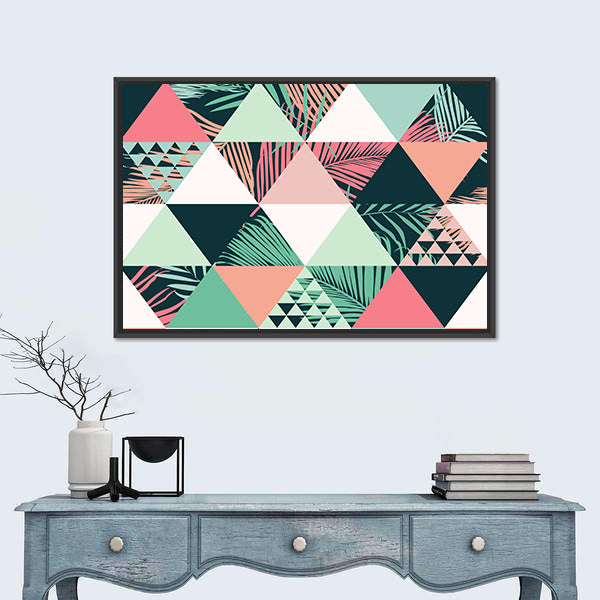 Tropical Geometric Leaves Pattern Canvas Wall Art