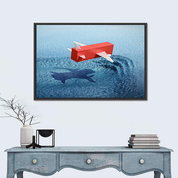 Shipping Container Airplane Over Whale Shadow Canvas Wall Art