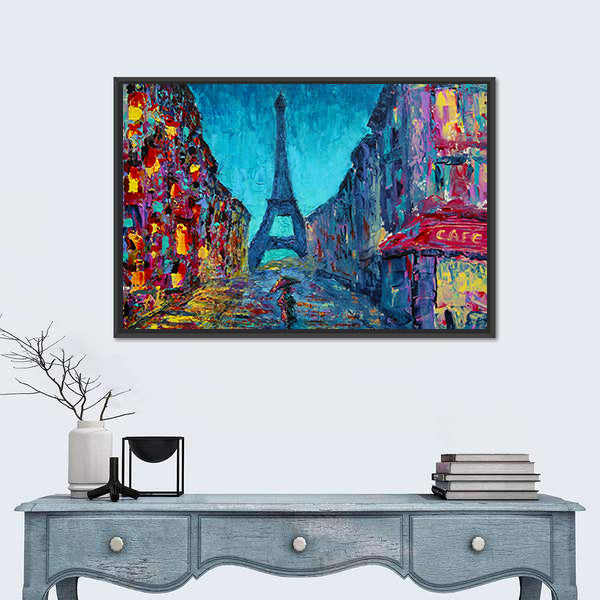 Rainy Paris Street with Eiffel Tower Canvas Wall Art
