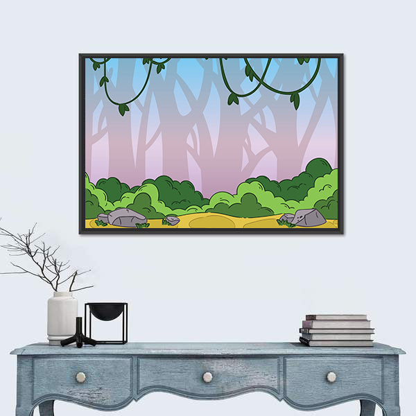 Seamless Cartoon Jungle Pattern Canvas Wall Art