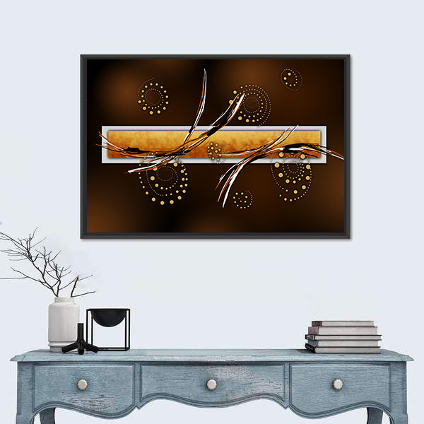 Ochre Rectangle with Gold Spiral Dots Canvas Wall Art