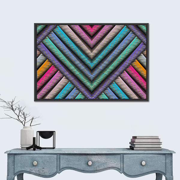 3d Striped Embroidery Chevron Canvas Wall Art