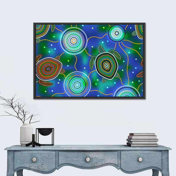 Aboriginal Dot Sea Turtles and Jellyfish Canvas Wall Art
