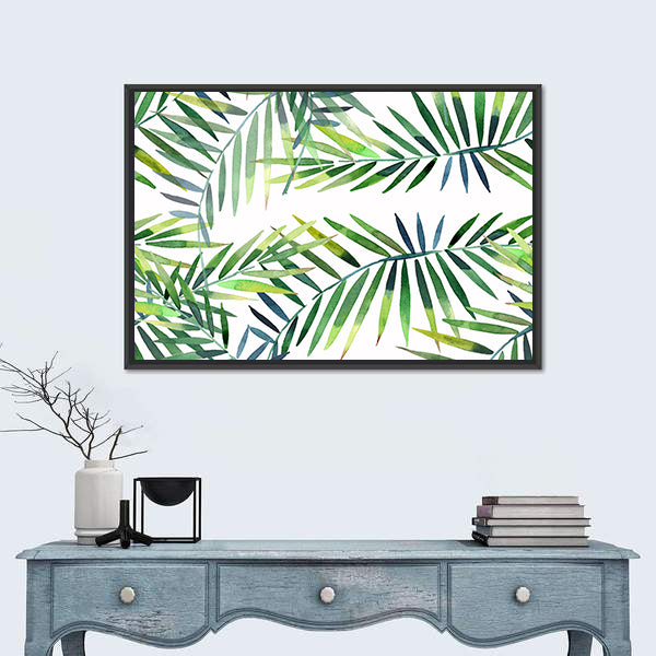 Green Tropical Palm Leaf Pattern Canvas Wall Art