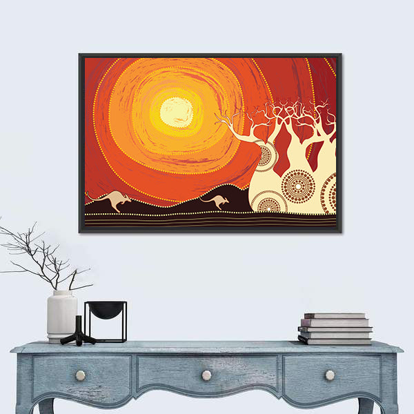 Baobab Trees and Kangaroos at Sunset Canvas Wall Art