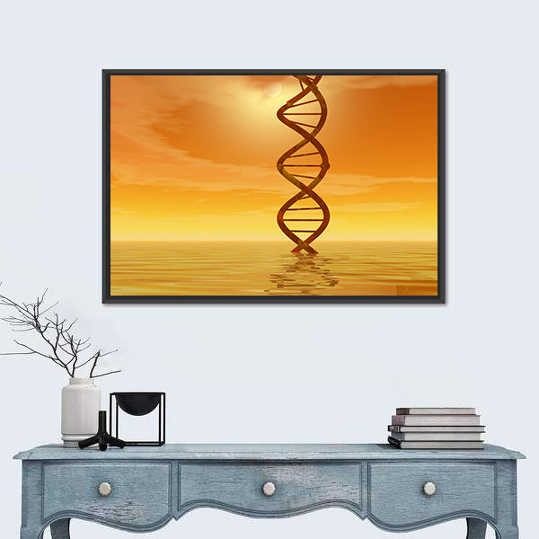 Golden Dna Helix Rising from Water Canvas Wall Art