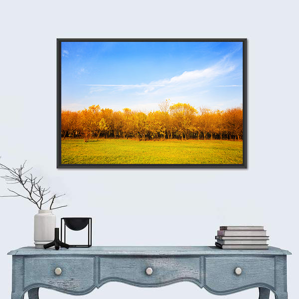 Autumn Meadow with Golden Leaves Canvas Wall Art