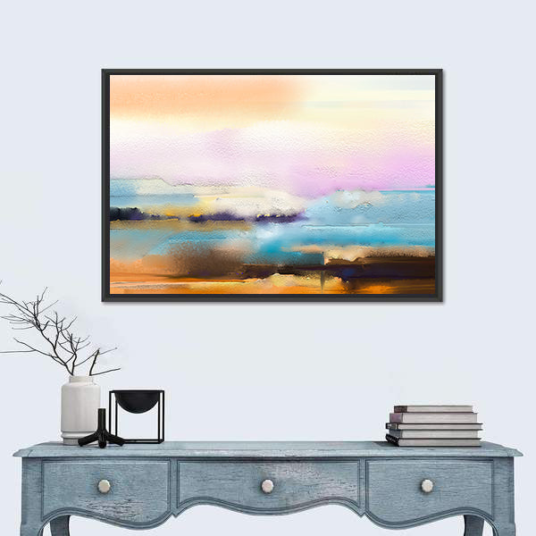 Impasto Abstract Horizon in Sunrise Colors Canvas Wall Art