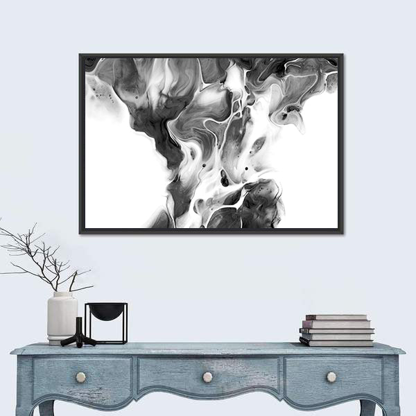Black and White Ink Flow Abstract Canvas Wall Art