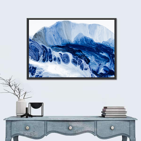Blue Marbled Abstract with Dark Navy Center Canvas Wall Art