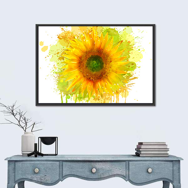 Watercolor Sunflower Splash Canvas Wall Art