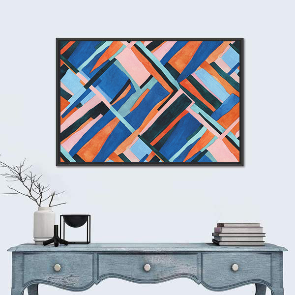 Abstract Geometric Collage in Blue and Orange Canvas Wall Art
