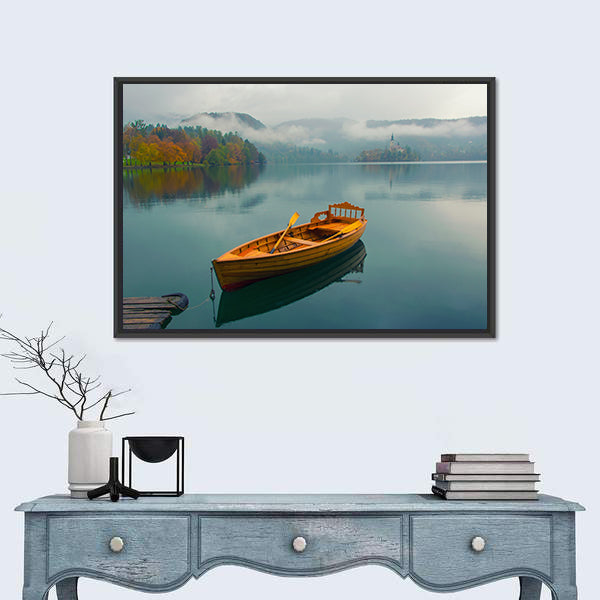 Lonely Boat on Lake Bled Canvas Wall Art