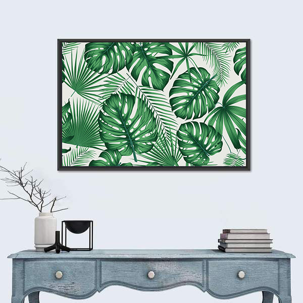 Monstera and Palm Leaves Pattern Canvas Wall Art