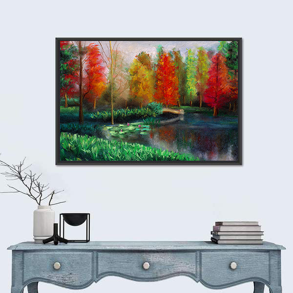 Autumn Lake with Water Lilies Canvas Wall Art