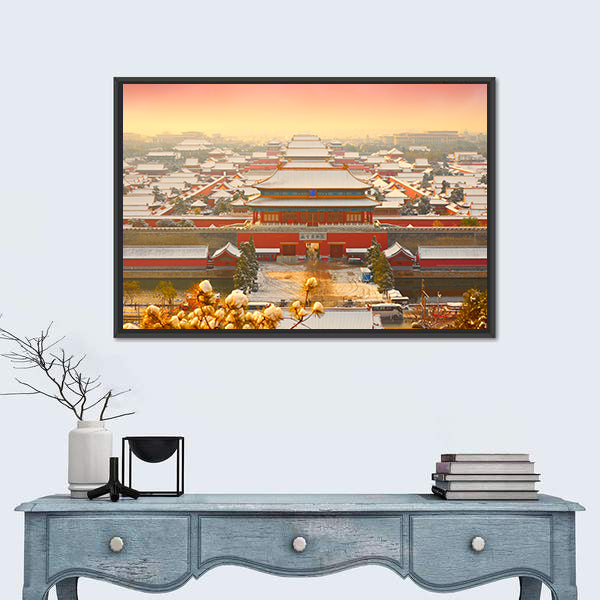 Forbidden City Snow at Sunset Canvas Wall Art