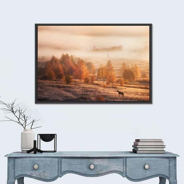 Autumn Horse in Russian Jungle Canvas Wall Art