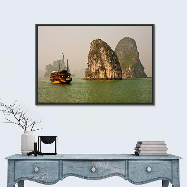Boat in Halong Bay, Vietnam Canvas Wall Art