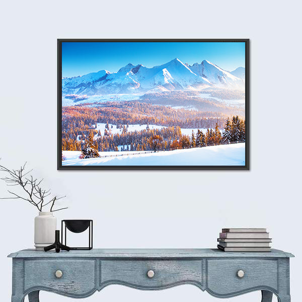 Snowy Mountain Peaks In Frosty Morning Canvas Wall Art