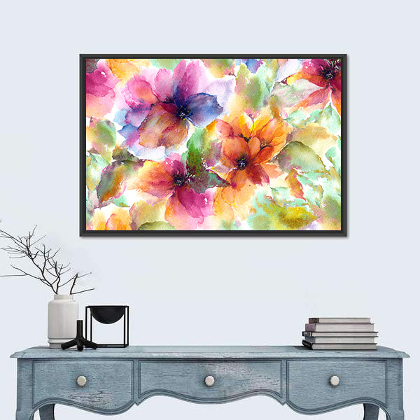 Seamless Watercolor Floral Pattern Canvas Wall Art